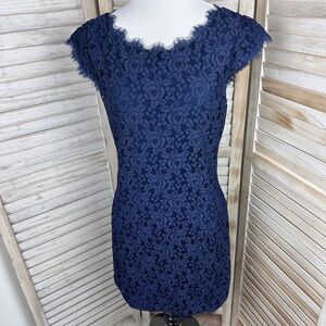 Diane Von Furstenberg Navy Blue Barbara Lace Sheath Dress Size 8